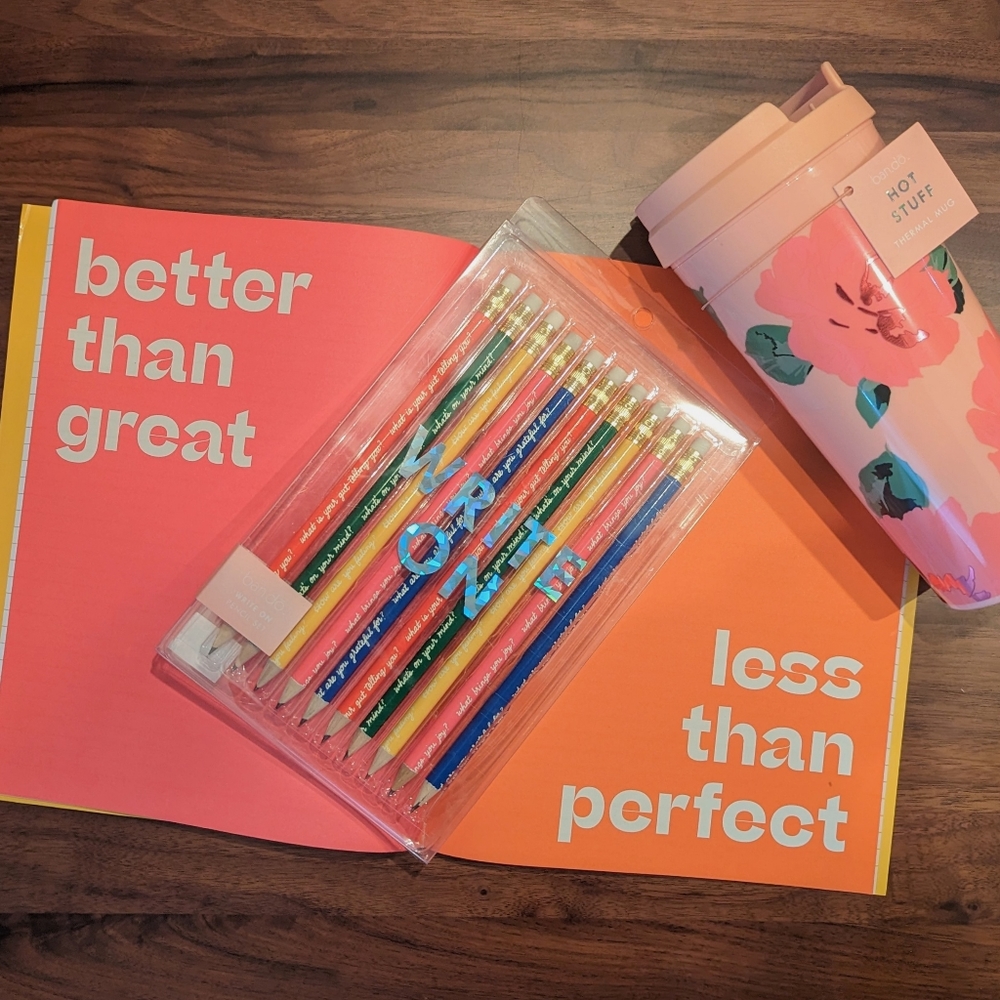 Bando Brighter Mornings stationary + travel mug bundle